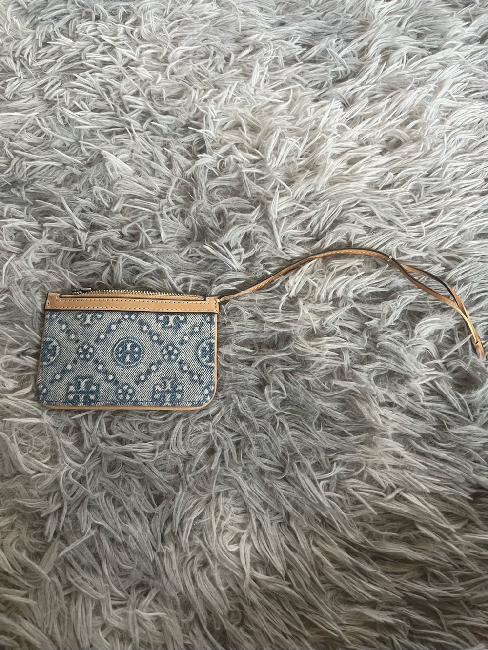 Tory Burch Denim Blue Patterned Monogram Print Coin Pouch